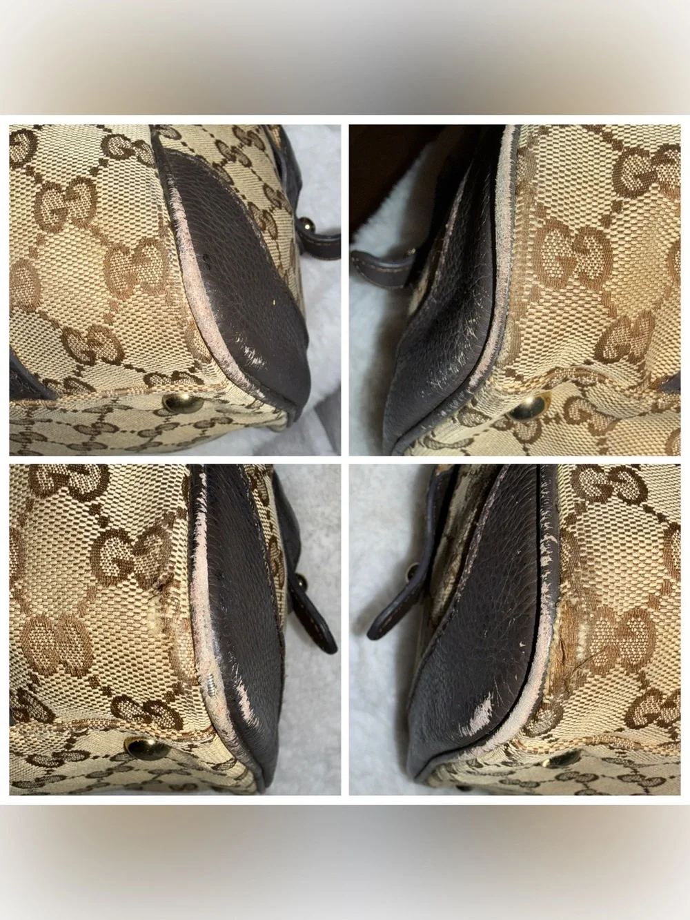 Gucci Beige GG Supreme Boston Bag with Leather Trim
